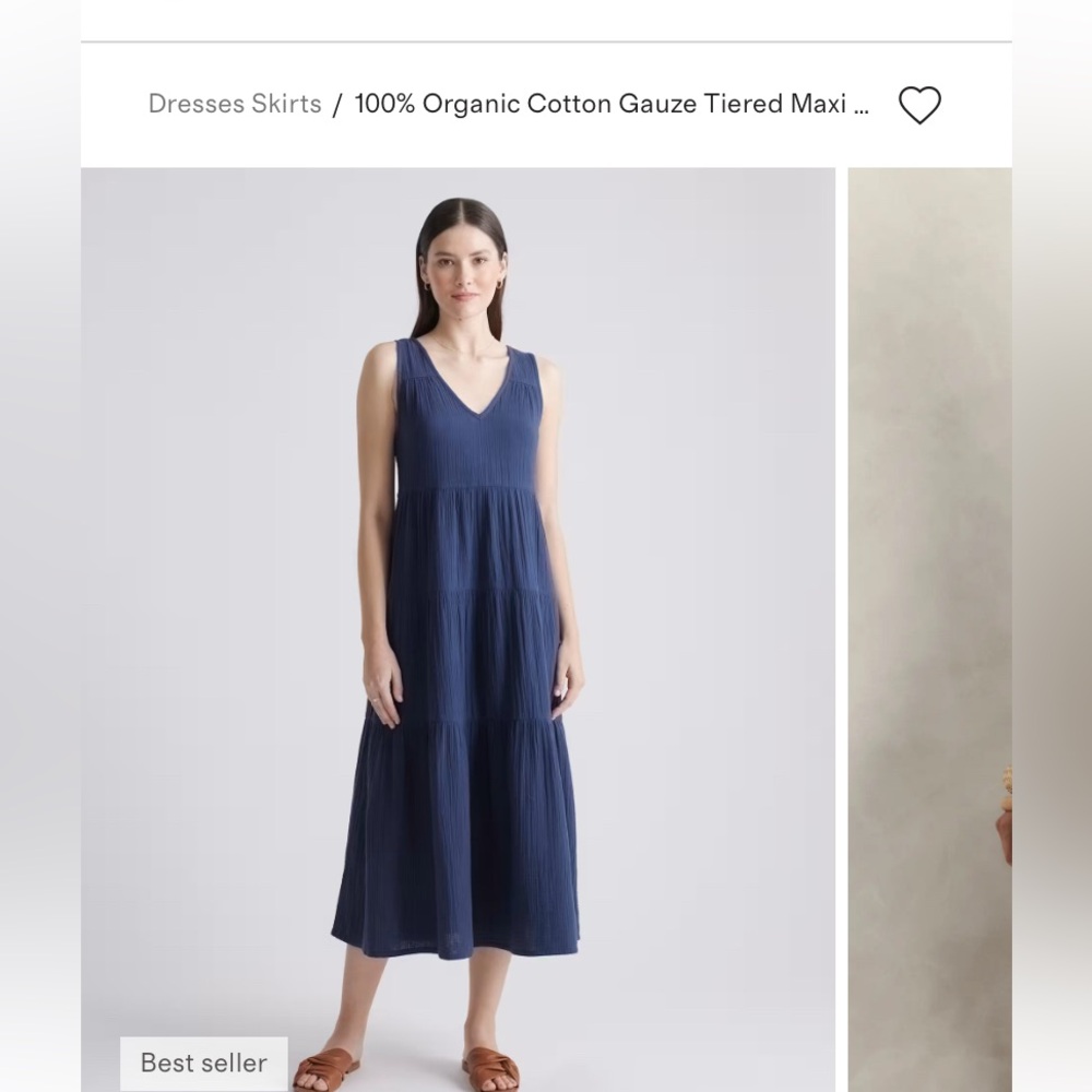 Quince Navy Tiered V-Neck Maxi Dress